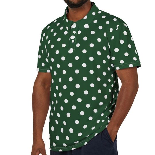 Polka Dot Polo Shirt Green Christmas Polo Shirt Green & White Polka Dot Polo Shirt Unisex Short Sleeve Green Polo Shirt