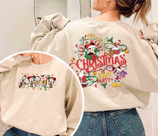 2-Sided Mickey's Very Merry Christmas Party 2024 Shirt, Disney Santa Mickey And Friends Group Christmas Lights Shirt, Disneyland Xmas Tee