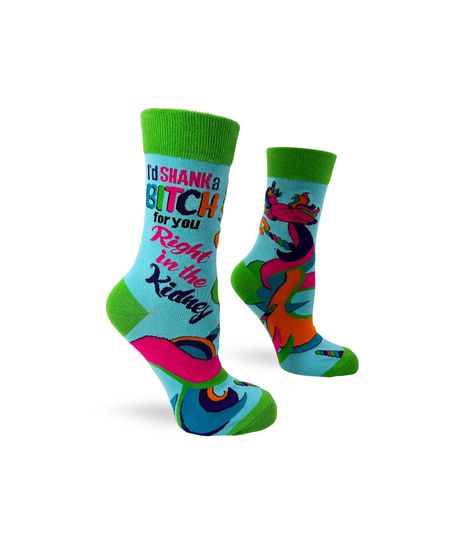 I'd Shank a Bitch for You Right in The Kidney Ladies' Novelty Crew Socks | Sassy socks with sayings | Funny gift for her | Unicorn socks