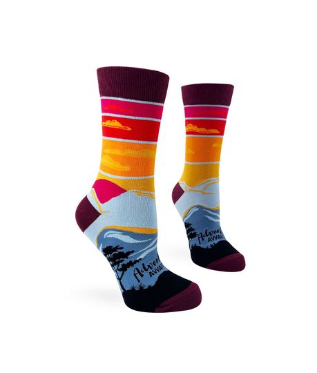 Adventure Awaits Women's Crew Socks | Feel Good Gift | Inspirational Travel, Hiking, Camping | Positive Affirmations