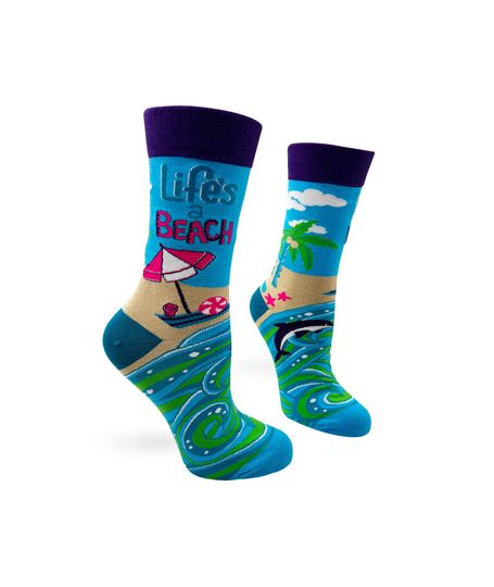 Life's a Beach Women's Crew Socks | Funny Phrases Socks | Gift for Her | Cute Fun Socks | Funny Socks