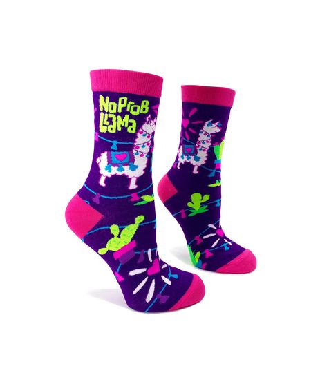 No Prob Llama Women's Crew Socks | Perfect Gift for Llama Lover | Cute Llama Socks | Letterbox Gift | No Problem Llama Socks