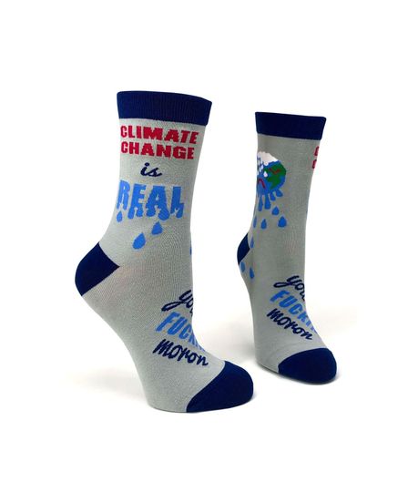 Climate Change is Real You F**kin Moron Ladies' Crew Socks | Sassy Inappropriate Swear Word Socks | Funny Curse Words Socks