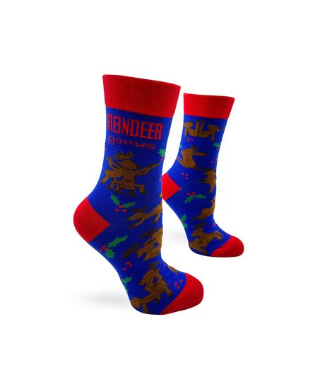 Reindeer Games Women's Novelty Crew Socks | Great Gift for a Deer Lover | Socks with Deer | Pet Socks | Funny Deer Gift | Funny Hunters Gift