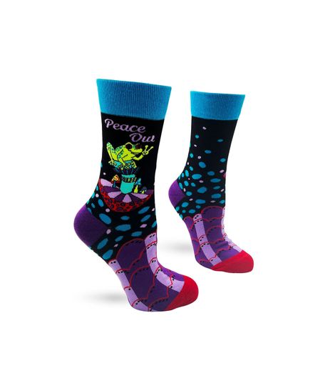 Peace Out Frog Women's Novelty Crew Socks | Great Gift for a Frog Lover | Socks with Mushroom and Frog | Pet Socks