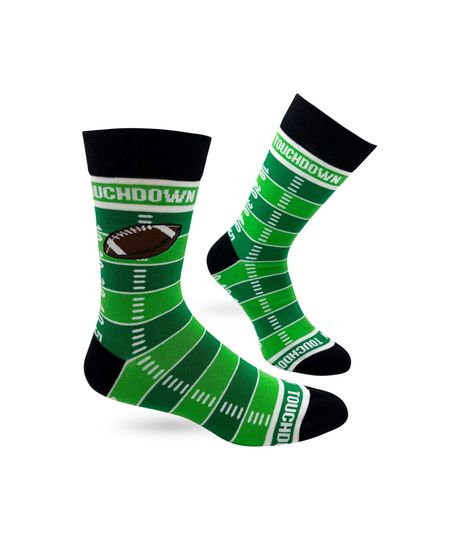 Touchdown Men's Novelty Crew Socks Featuring American Football Field | Football Fan Socks