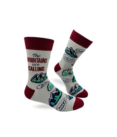 The Mountains Are Calling Men's Novelty Crew Socks | Outdoor Socks | Hiker Socks | Gift for Him | Traveler Socks