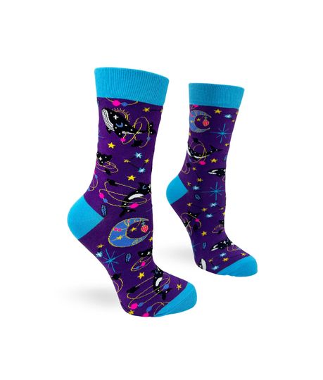 Celestial Space Whales Women's Crew Socks | Whale is a Long Constellation | Celestial Creature Socks