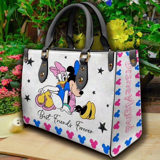 Custom Minnie And Daisy Duck Leather Bag, Disney Friends Women Bag, Custom Shoulder Bag, Trending Bag Gift