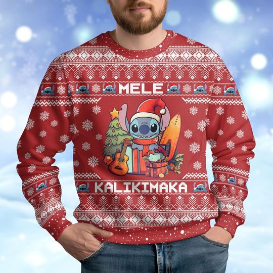 Stitch Movie Ugly Sweater, Merry Stitchmas Christmas Sweater, Mele Kalikimaka Holiday Sweater, Disney Stitch Santa Shirt