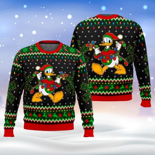Disney Donald Duck Ugly Christmas Sweater, Donald Duck Sweatshirt, Disney Xmas Ducks Sweater, Merry Duck Lights Hoodie, Gift For Him