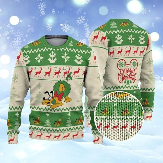 Christmas Disney Pluto Ugly Sweater, Mickey Mouse Ugly Sweatshirt, Disney Characters Holiday Sweater, Magic Kingdom Shirt, Gift For Kid