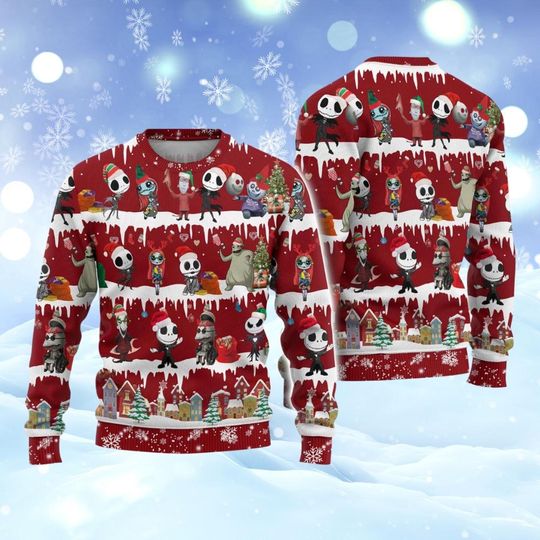 Nightmare Before Christmas Ugly Sweater, Jack Skellington Christmas Sweater, Nightmare Movie Xmas Sweater, Gifts For Men Women