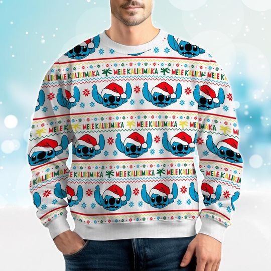 Stitch Ugly Christmas Sweater, Stitch Santa Holiday Sweater, Mele Kalikimaka Sweatshirt, Ohana Means Family Shirt, Magic Kingdom Shirt