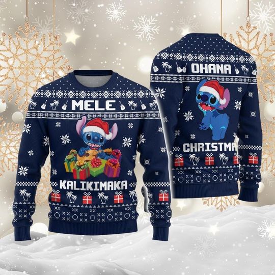 Stitch Ugly Christmas Sweater, Ohana Christmas Holiday Sweater, Mele Kalikimaka Sweatshirt, Stitch Santa Ugly Sweater, Gift For Kid