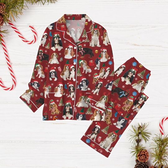 Cavalier King Charles Spaniel Christmas Pajamas, Cute Dog Holiday Pajamas, Spaniel Dog Xmas Pajamas, Animal Lover Pajamas Set