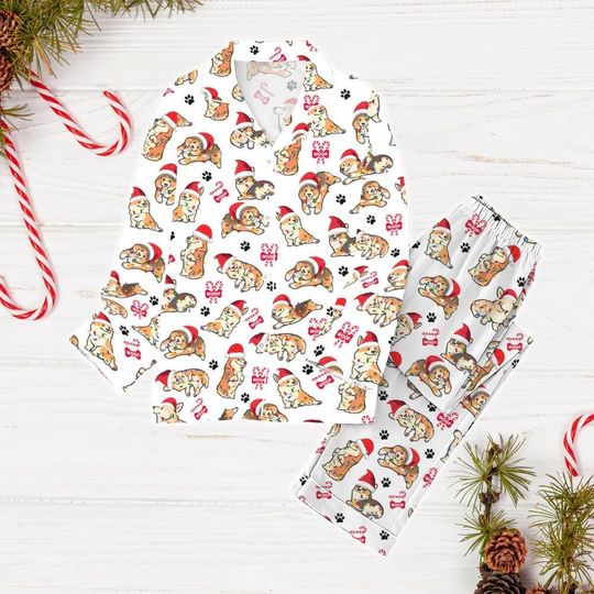 Christmas Corgi Dog Pajamas, Dog Lover Xmas Pajamas, Cute Pet Christmas Shirt, Corgi Santa Holiday Pajamas, Dog Mom Gift