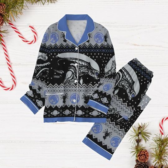 Alien Ugly Christmas Pajamas, Alien Xenomorph Holiday Pajamas, 90s Horror Movie Pajamas, Alien Series Shirt, Alien Xmas Gift