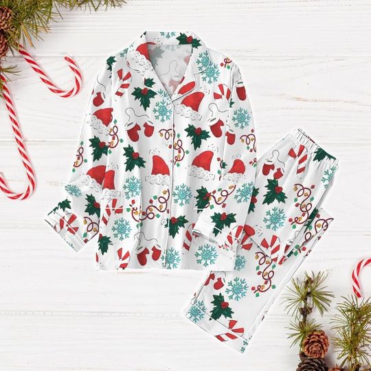 Christmas Vibe Pajamas Set, Snowflake Holiday Pajamas, Santa Claus Midnight Shirt, Christmas Tree Women Pajamas, Gift For Her
