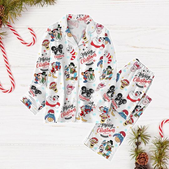 Christmas Disney Movie Characters Pajamas Set, 101 Dalmations Dog Pajamas, Winnie The Pooh Pajamas, Mickey And Friends Shirt