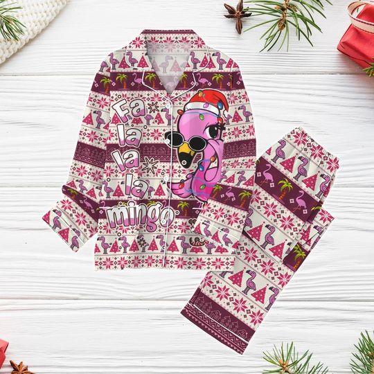Christmas Flamingo Pajamas Set, Flamingo Ugly Pajamas, Falalala Mingo Pajamas, Pink Bird Midnight Shirt, Animal Lover Shirt