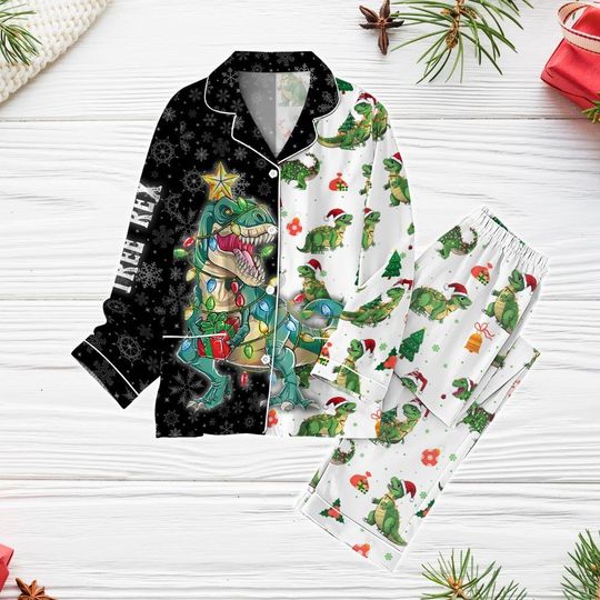 Tree Rex Christmas Pajamas Set, T-Rex Dinosaur Holiday Pajamas, Dino Xmas Pajamas, Christmas Pajamas For Party, Xmas 2024 Gift
