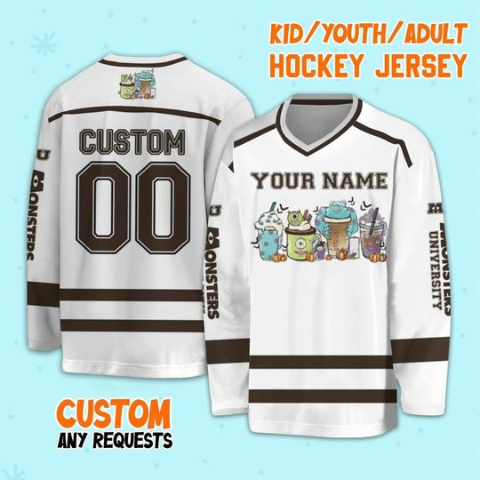 Personalize Monsters Inc Fall Coffee Pumpkin Spice Latte Iced Hockey, Disney Christmas Gift, Monsters Inc Hockey Sport Team Outfit