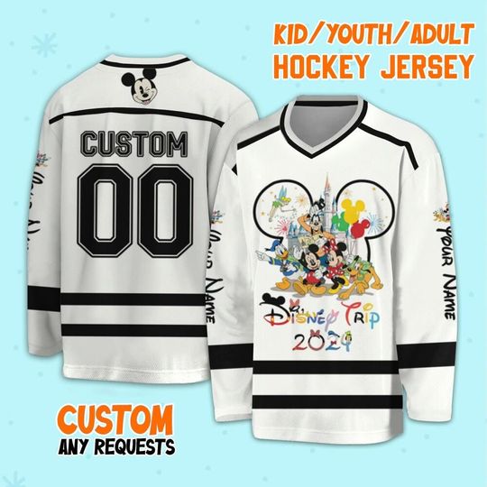 Personalize Disneyland Disney Trip With Mickey Mouse Outline Head Hockey, Disney Christmas Gift, Mickey and Friends Hockey Sport Team Outfit
