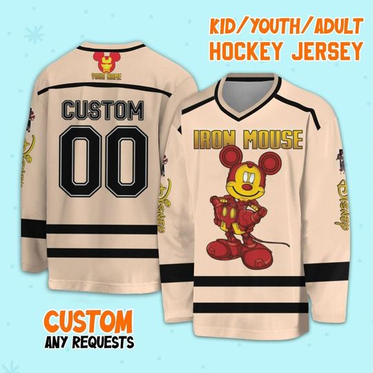Personalize Disney Mickey Iron Mouse Hockey, Disney Christmas Gift, Mickey Mouse Marver Hockey Sport Team Outfit