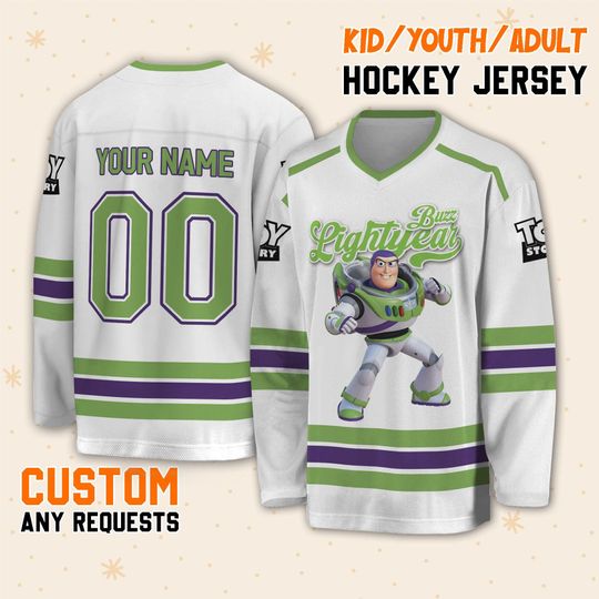 Custom Toy Story Buzz Lightyear Hockey Jersey, Buzz Lightyear Hockey Team Outfit, Cute Pixar Toy Story Gift For Fan, Magic Kingdom Shirt