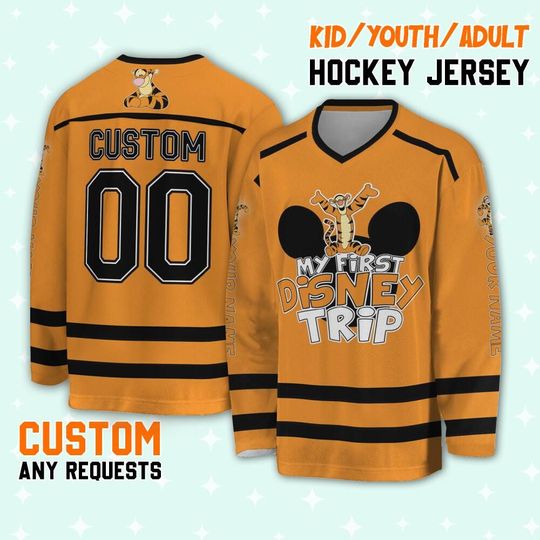 Custom Winnie The Pooh My First Disney Trip Tigger Hockey, Disney Sport Hockey, Disney Character Hockey, Christmas Birthday Gift