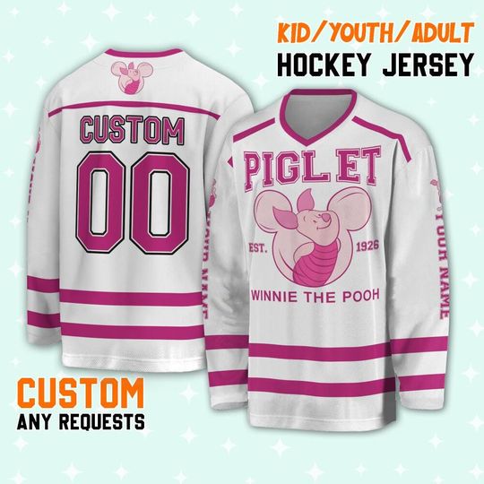 Custom Wnnie The Pooh Piglet Hundred Acre Woods Hockey, Disney Sport Hockey, Disney Character Hockey, Christmas Birthday Gift