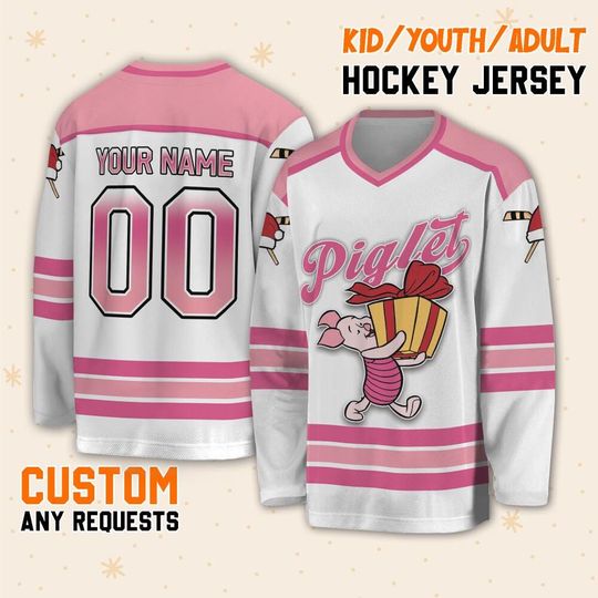 Personalize Piglet Hockey Jersey, Custom Disney Piglet Hockey, Disney Christmas Gift, Disney Sport Team Hockey, Piglet Birthday Gift