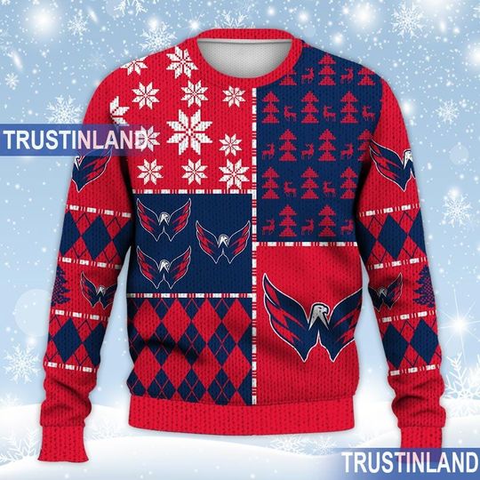 Washington Capitals Ugly Sweater Christmas, Ice Hockey NHL Sweatshirt Pattern 3D All Over Print Hoodie, Shirt Xmas Full Print
