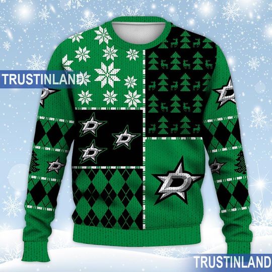 Dallas Stars Ugly Sweater Christmas, Ice Hockey NHL Sweatshirt Pattern 3D All Over Print Hoodie, Shirt Xmas Full Print