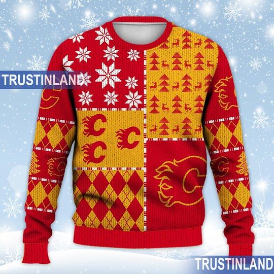 Calgary Flames Ugly Sweater Christmas, Ice Hockey NHL Sweatshirt Pattern 3D All Over Print Hoodie, Shirt Xmas Full Print