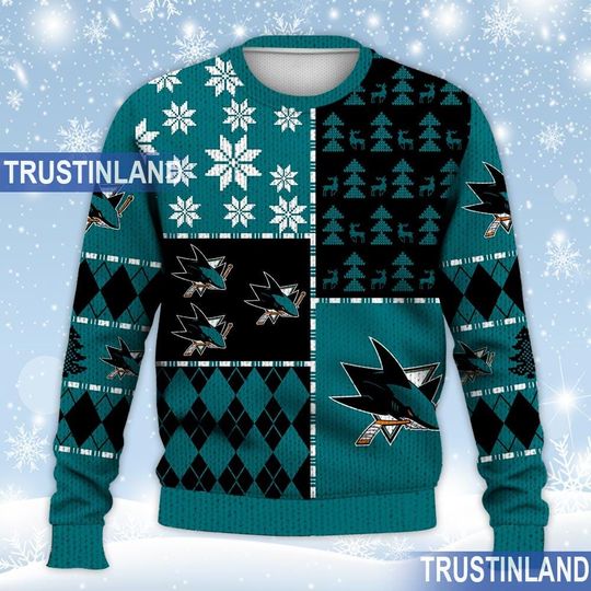 San Jose Sharks Ugly Sweater Christmas, Ice Hockey NHL Sweatshirt Pattern 3D All Over Print Hoodie, Shirt Xmas Full Print