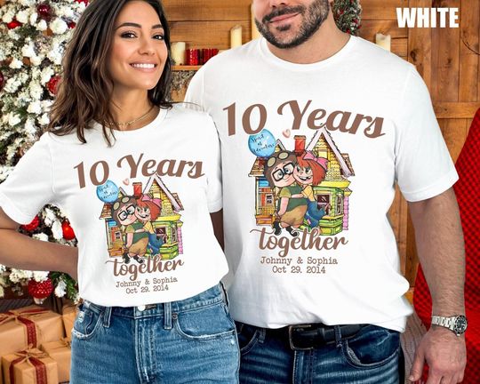 Personalized Disney Anniversary Matching Shirts, Carl and Ellie Shirt, 10 Years Together, Disney Honeymoon Shirt, Disney UP Couple Shirt