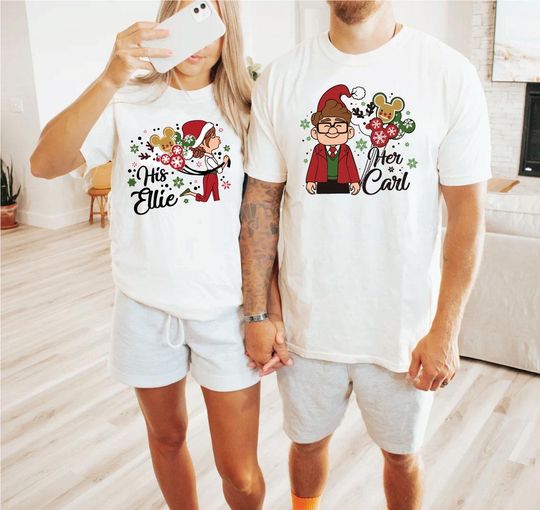 Disney Christmas Up Her Carl His Ellie Couple Shirts, Disney Up Christmas Couple Shirt, Disney Up Wife Husband Shirts, Disney Honeymoon