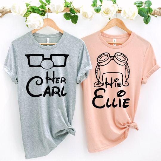 Her Carl His Ellie, Disney Couple Shirts, Carl And Ellie Shirts, Up Couple Shirts, Disney Couple Shirts, Disney Honeymoon Shirts, Hubby Wife