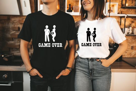 Funny New Husband Shirt, New Wife Tee Shirt, Couple's Gaming T Shirt, Funny Wedding Shirt , Groom Game Over Marriage T Shirt