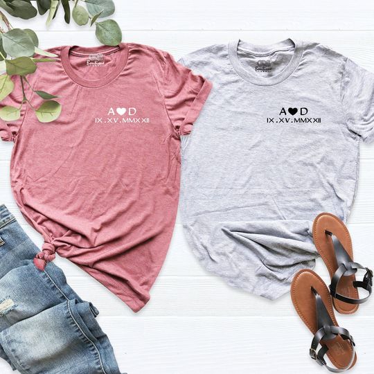 Couple Anniversary Date Shirt, Customized Roman Numeral Shirt, Personalized Roman Numeral Tee, Roman Numeral Est Year Couples Matching Shirt