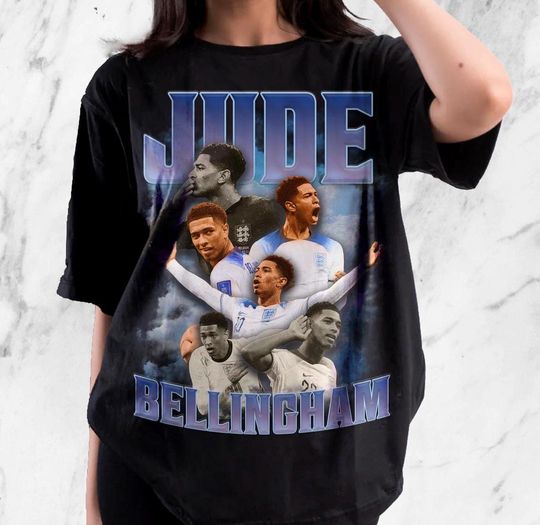 Jude Bellingham Vintage-Style T-Shirt, Retro-Wash England Football Tee, Retro 2024 Football Shirt, England Soccer Fan Tee, 2024 Soccer Shirt
