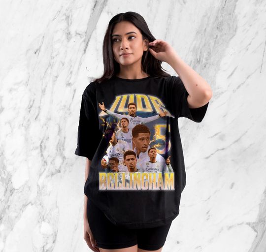 Jude Bellingham Vintage-Style T-Shirt, Retro-Wash Real Madrid Football Tee, Retro 2024 Football Shirt, R Madrid Fan Tee, 2024 Soccer Shirt