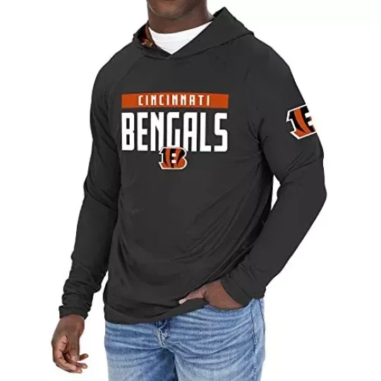 Zubaz football Men's Cincinnati Bengals Solid Team Hoodie With Camo Lined Hood