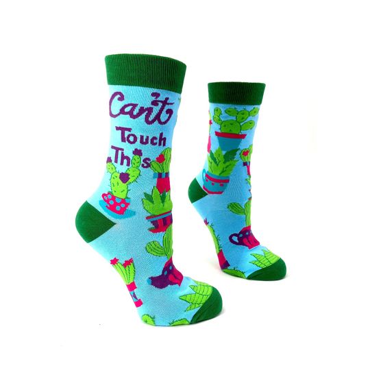 Can't Touch This Women's Crew Socks Featuring Prickly Cactus | Funny Phrases Socks | Gift for Her | Cute Fun Socks | Funny Saying Socks