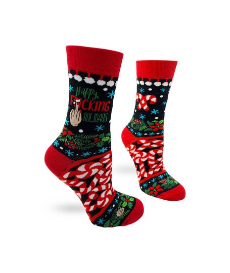 Sassy Happy Fucking Holidays Middle Finger Ladies' Novelty Crew Socks | Christmas Socks | Funny Gift for Her | Sassy Socks