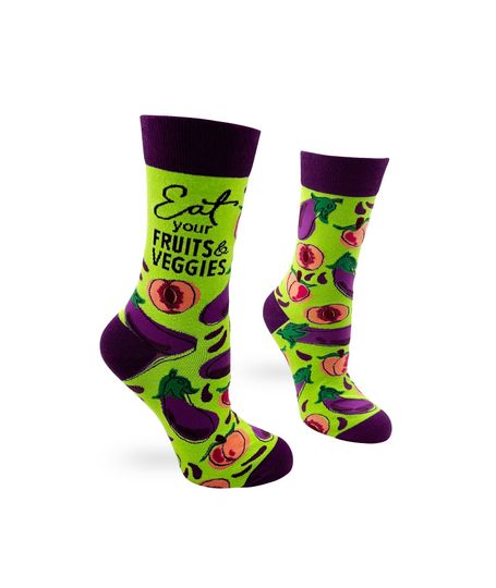Eat Your Fruits and Veggies Funny Ladies' Novelty Crew Socks | Sassy socks | Gift for her | Cute Socks | Witty & Cute Phrases For Women