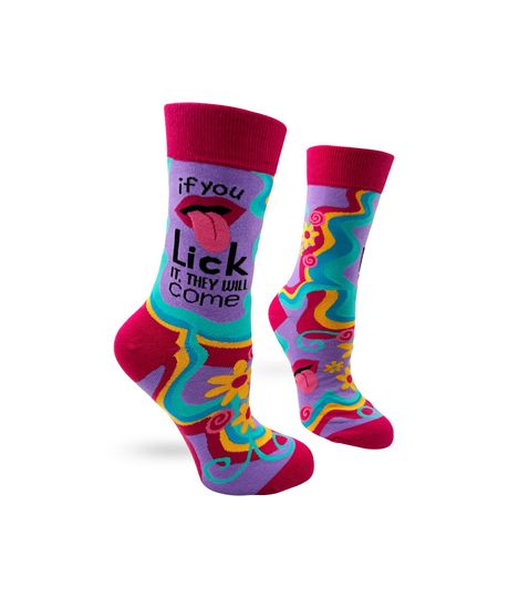 If You Lick it They Will Come Funny Women's Crew Socks | Sassy socks with sayings | Funny bachelorette party gift