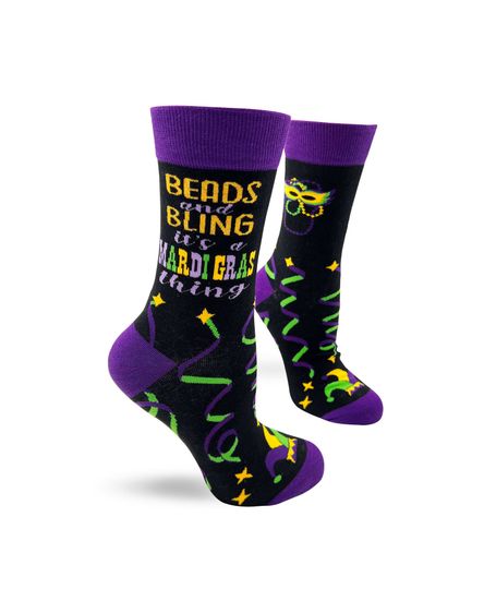 Beads and Bling It's a Mardi Gras Thing Women's Crew Socks | Gift for her | Cute Socks | Witty & Cute Phrases For Women